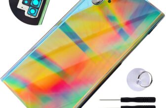 Samsung Galaxy Note10 Plus 5G with cracked back glass close-up on a repair desk.